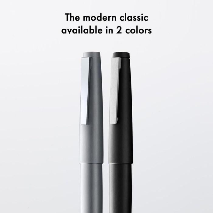[LAMY] 2000 Metal Fountain Pen - Velvet Matte Finish, Stainless Steel Body - 14K Gold Nib (Partially Platinum-Plated) - Nib Size F, Silver,