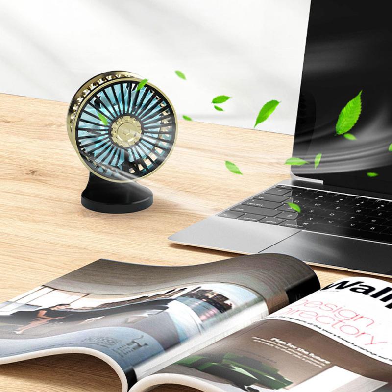Ventilateur de voiture USB F210 à rotation multi-angle, double moteur, support de bureau pour pare-brise, refroidisseur automatique pour la maison et le bureau