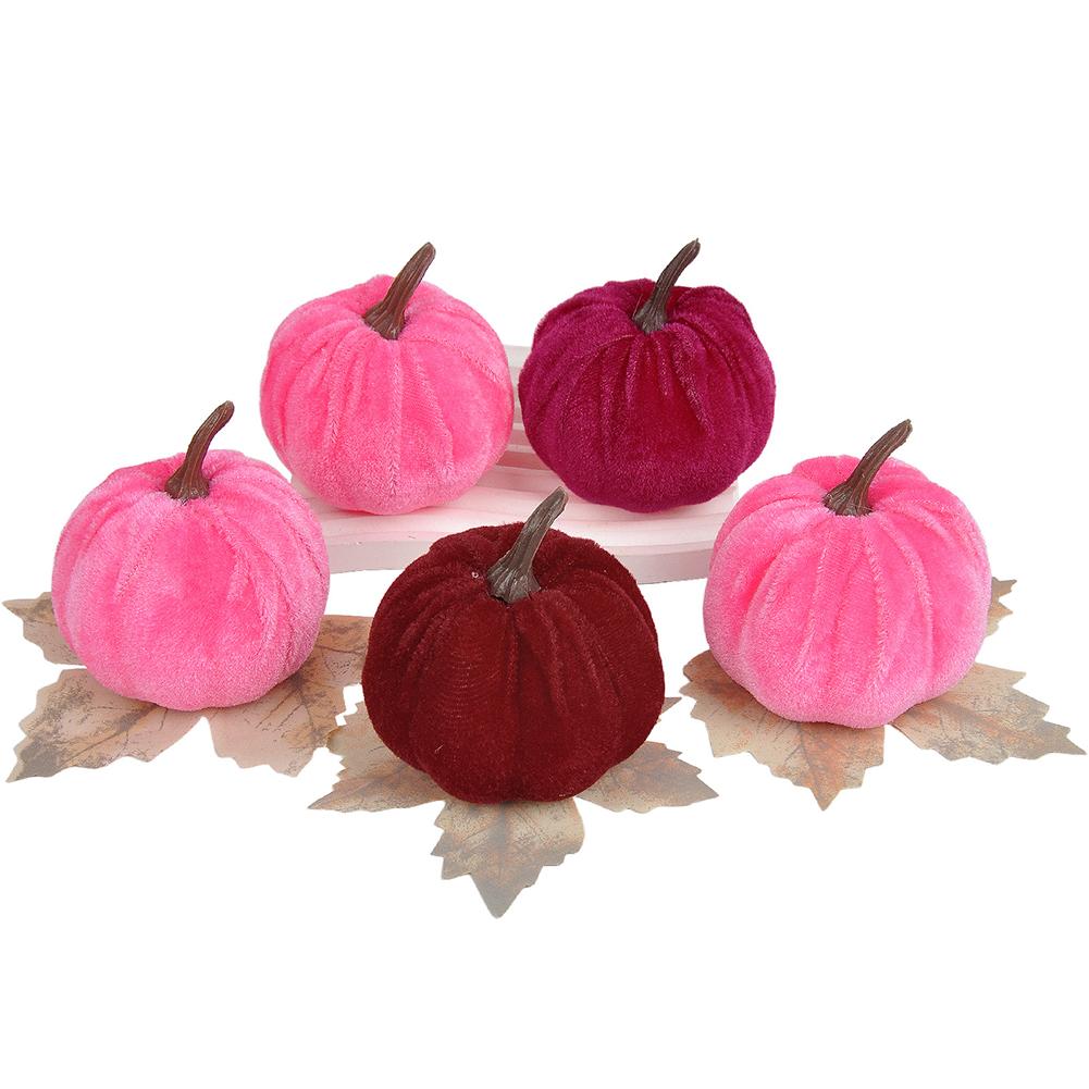 Velvet Artificial Pumpkins 5 Vibrant Fall Decorations For Halloween Party Thanksgiving Home Table Decoration Autumn DIY Craft