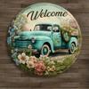 Vintage Metal Welcome Sign - Floral Wreath Round Wall Decor for Farmhouse Door Entryway Garden Outdoor