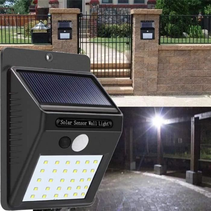 Applique Extérieure - Lampe Solaire 30 LED PIR Mur Mouvement Capteur de Lumière Étanche pour Jardin - Noir