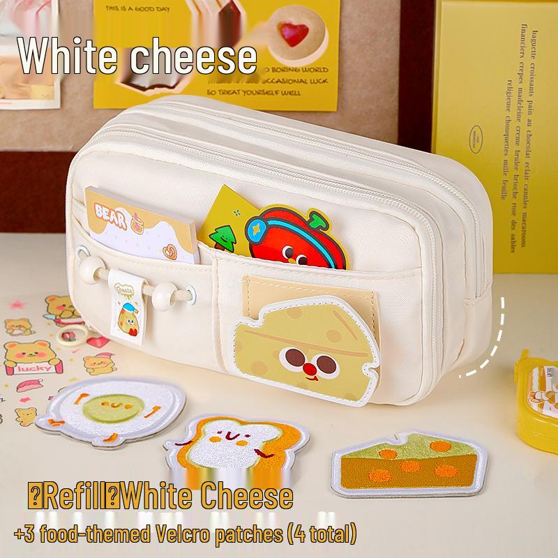 2025 Cute Velcro Cheese Pencil Case for Junior High and Elementary School Girls