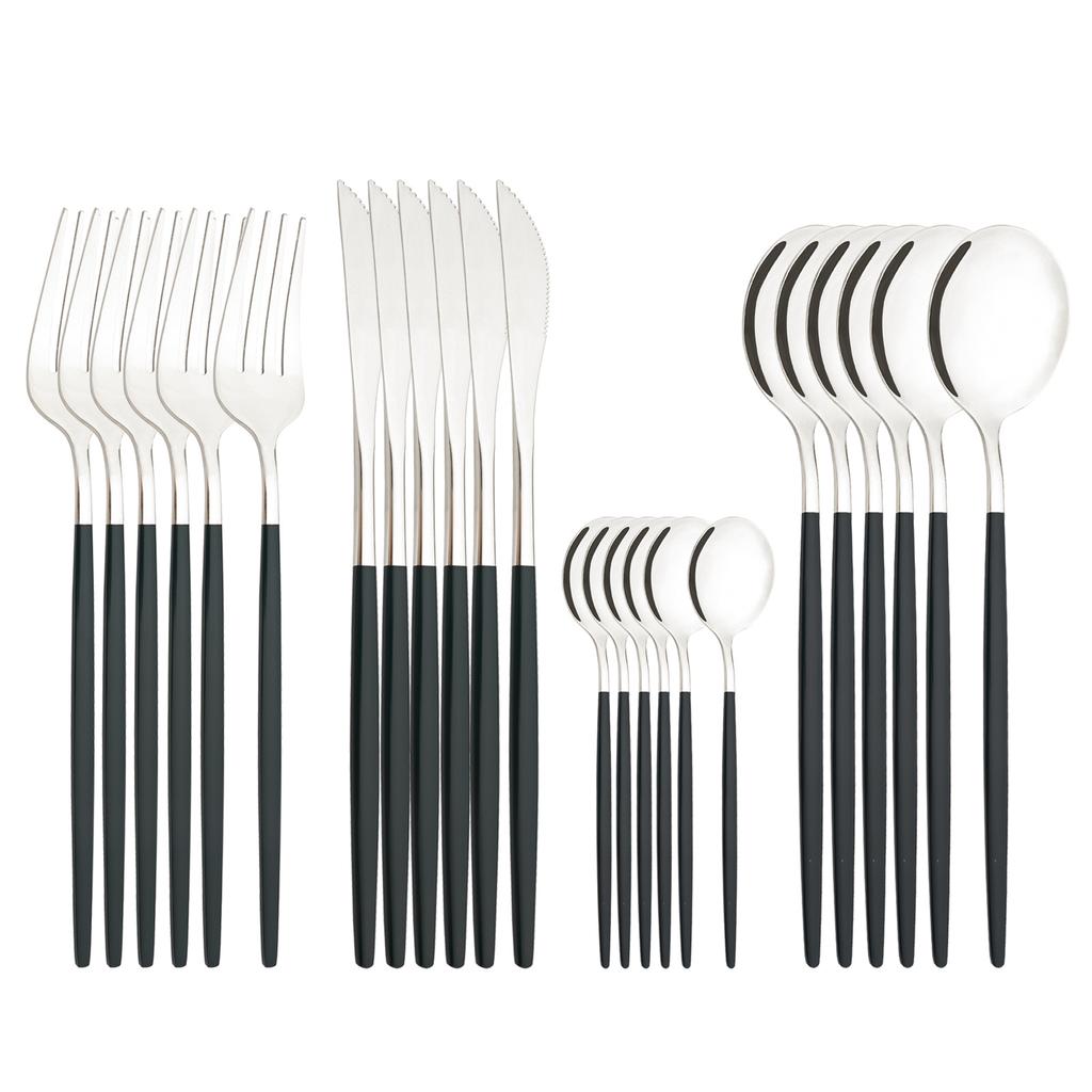 24Pcs Shiny Silver Tableware Stainless Steel Cutlery Set Forks Knives Spoons Kitchen Dinner Set Family Dinnerware Set Service for 6