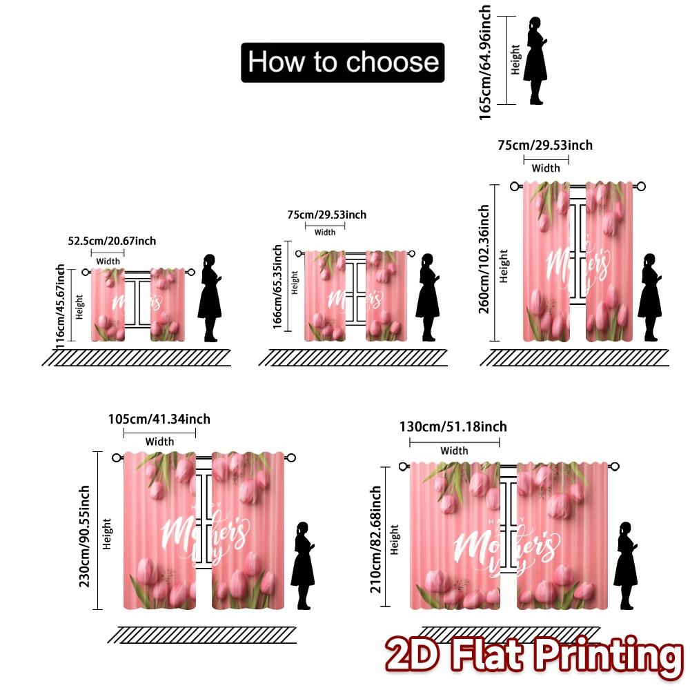 2pcs   2D FLAT PRINTING Curtains (Without Rod) Tulip Mothers Day Popular Curtains Versatile 100% Polyester Curtains Thermal