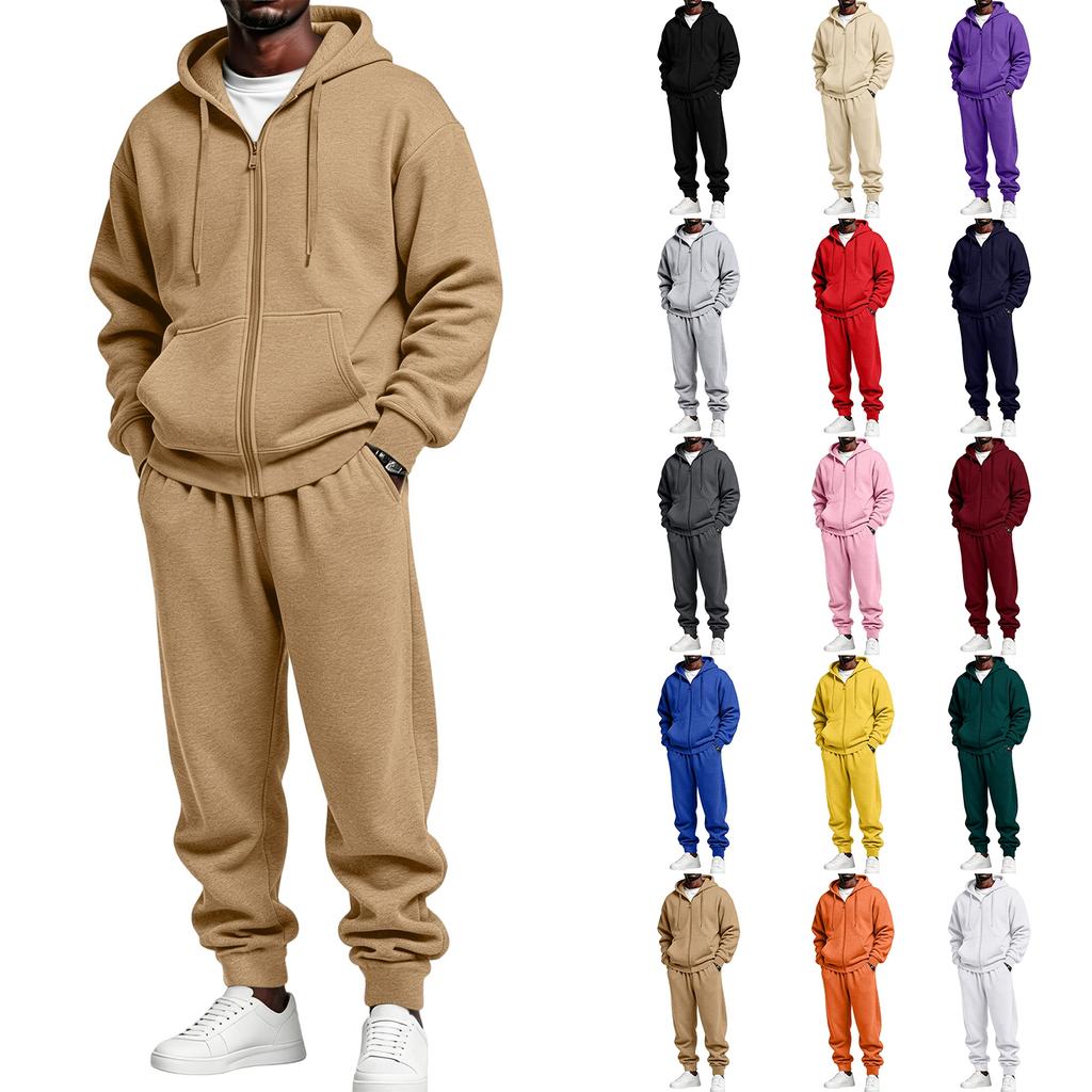 Completo con felpa con cappuccio e zip a contrasto e pantaloni della tuta con coulisse da uomo