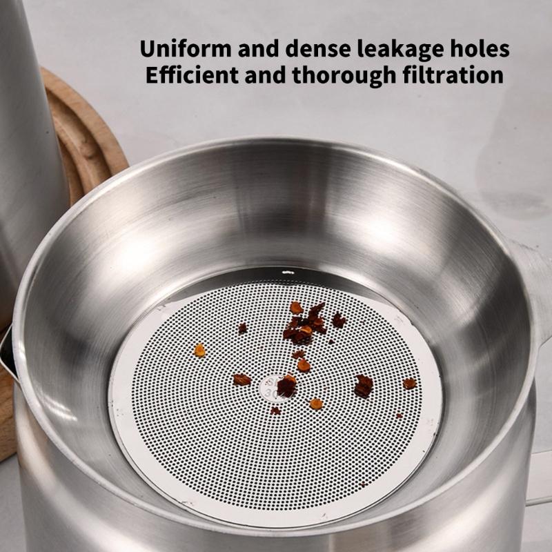 Premium Nonrust Steel Cooking Oil Strainer With Removable Filter Basket Large 1.5/2L Capacity Kitchen Tool