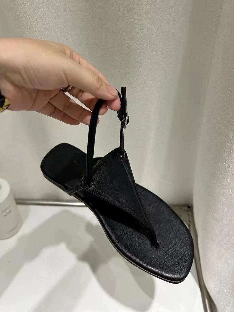 

Cowhide version~ niche design pinch foot flat Roman sandals women s 2025 summer new beach open-toed cool slippers 40 чёрный