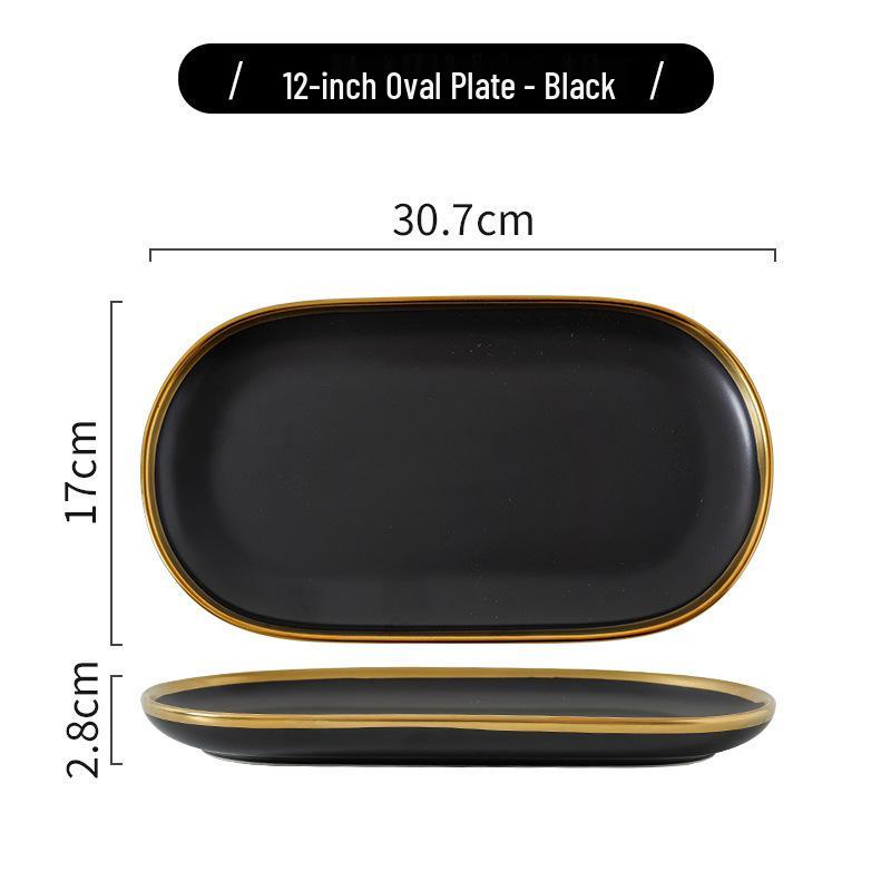 Nordisches Luxus-Geschirrset mit Goldrand: Matte Keramikschalen & Teller, Haushaltsgeschenk im europäischen Stil.