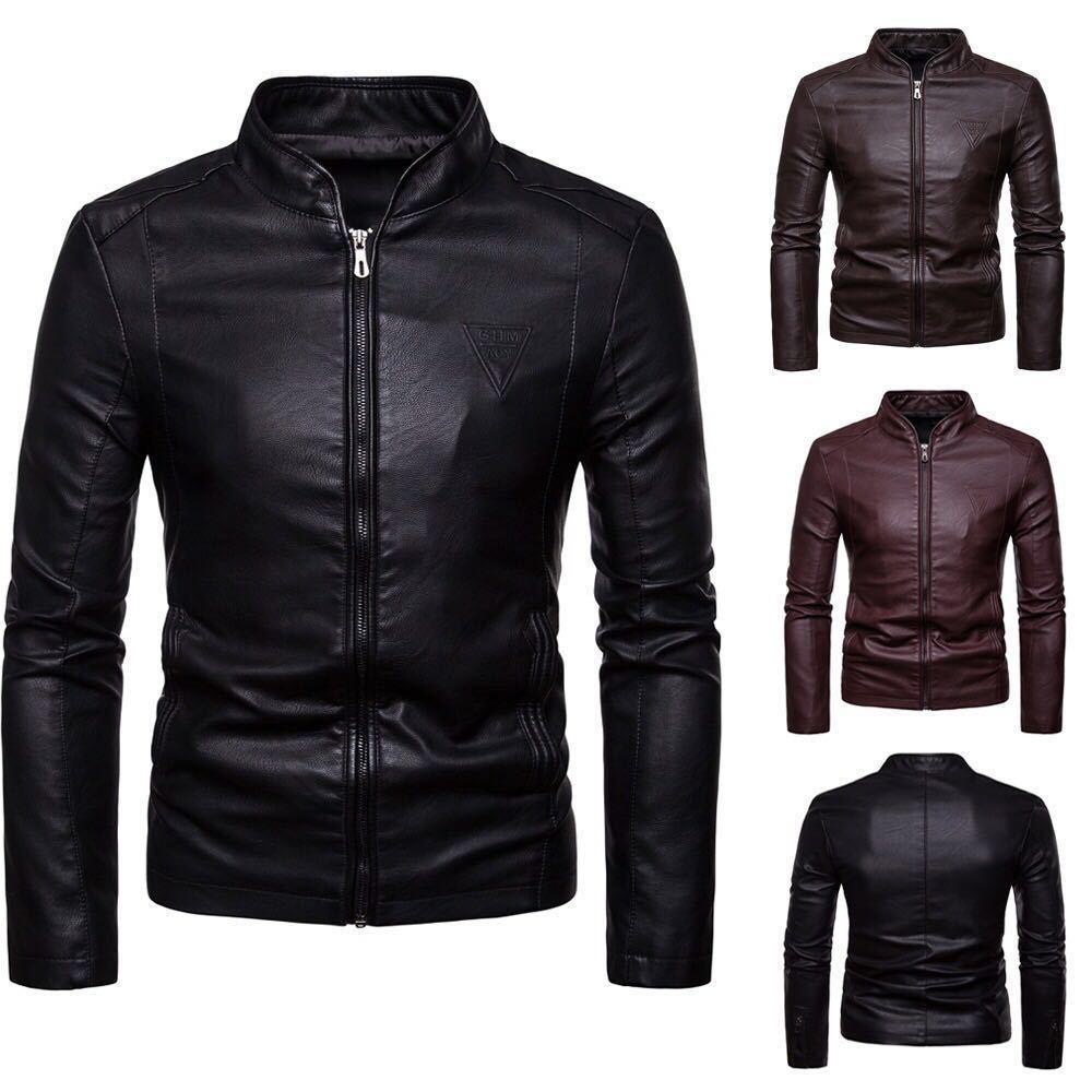 Men's Korean Style Leather Jacket with Stand Collar - Fall/Winter 2020 Collection (Model: PY07P50)