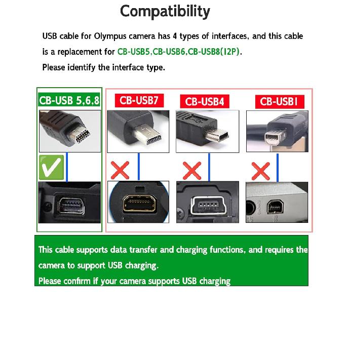 5ft USB Cable for Olympus Camera Charger,Repalcement for Olympus Tough Camera Charger for TG-310, TG-320, TG-610, TG-810, TG-820, TG-835, TG-850,