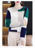 Women's 100% Pure Wool Patchwork Sweater - Round Neck Knitwear for Autumn/Winter 2025