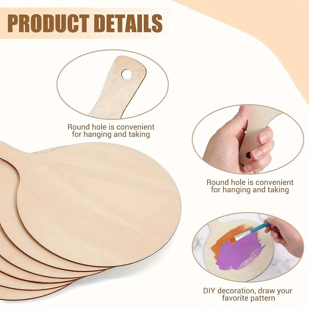 6 Pcs Mini Wooden Cutting Board Craft with Handle Wooden Chopping Board Round Charcuterie Boards Mini Cheese Board Rustic Paddle
