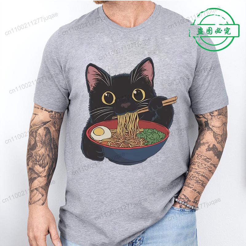 

Футболка Рамен Кот для Женщин Мужчин Японский Стиль Любитель Кошек Футболка Каваи Мультяшные Футболки с Коротким Рукавом Мужская Одежда Футболка Топы 4XL