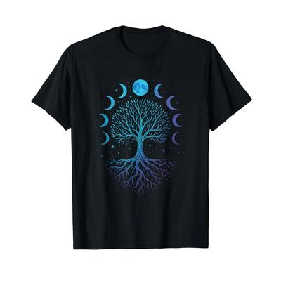 Moon Phases Tree Viking Pagan Wicca Spiritual T Shirt Vintage Stylish Unisex Designer Clothes Stretched Soft Breathable