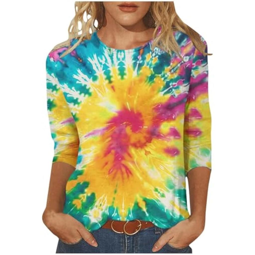 Frühling und Herbst Rundhals Bunt 3D-Druck Oberteil Modisches Lässiges Langarm Damen-T-Shirts