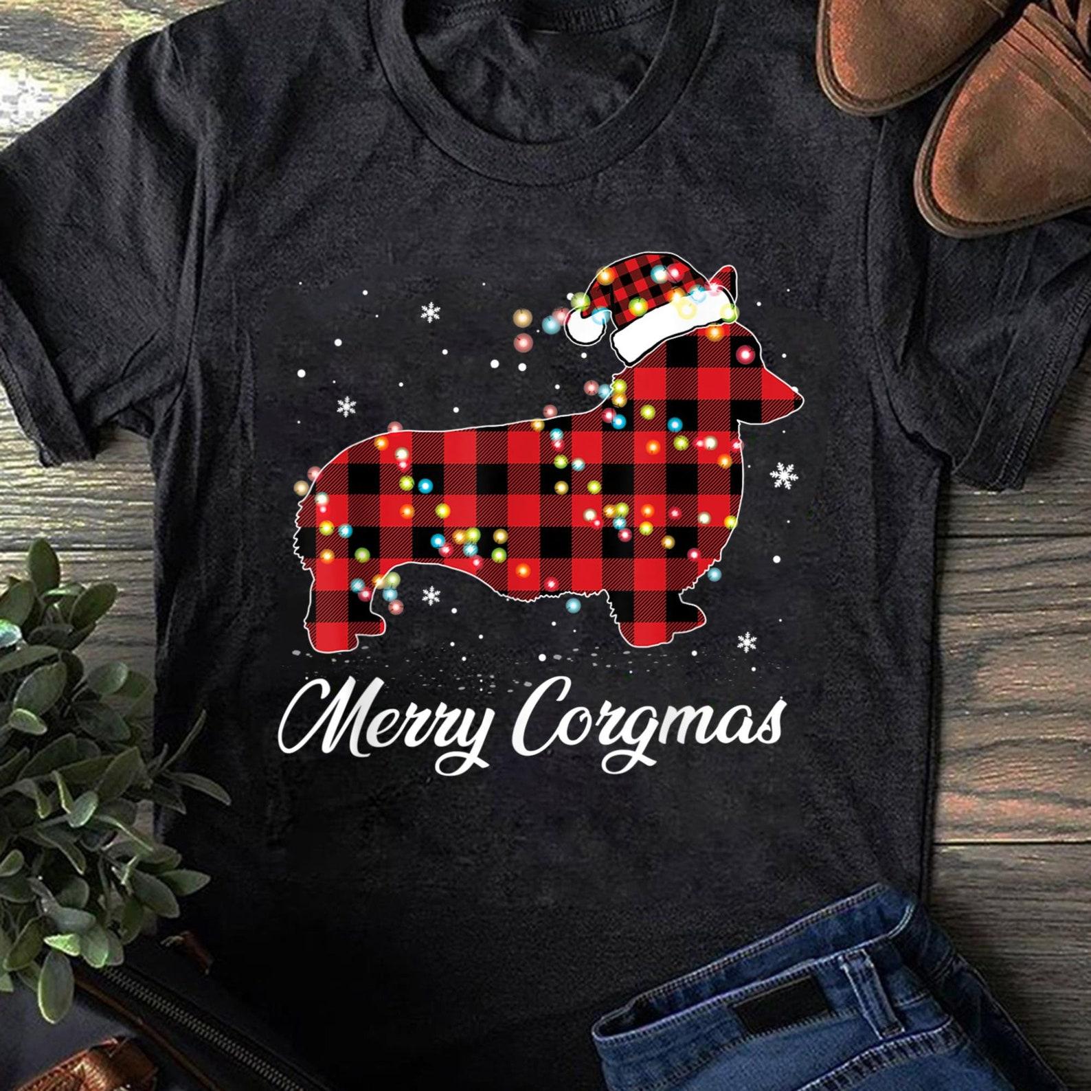 Red Plaid Corgi Christmas T-Shirt: Merry Corgmas Dog Lover Gift S