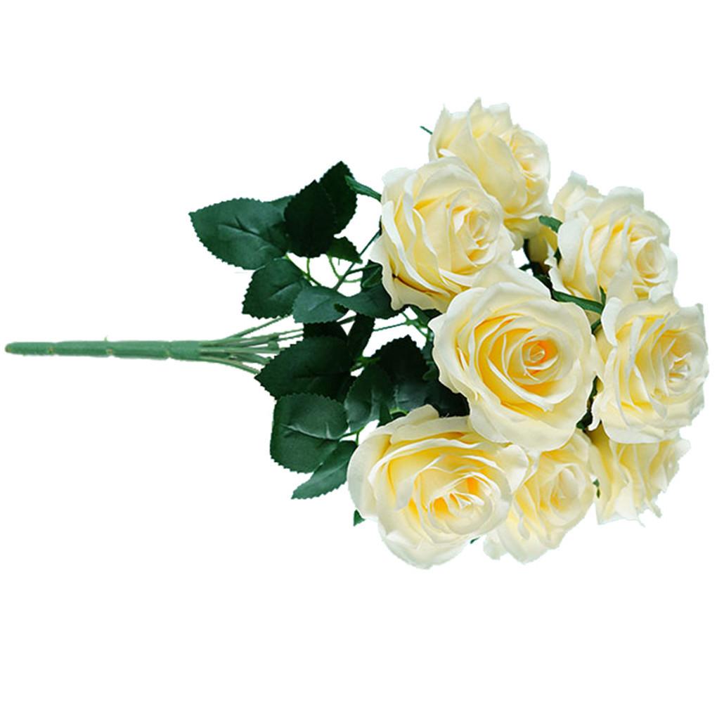 Artificial Bouquet 10 Head Rose Silk Flowers Fake Wedding Party Decor Home