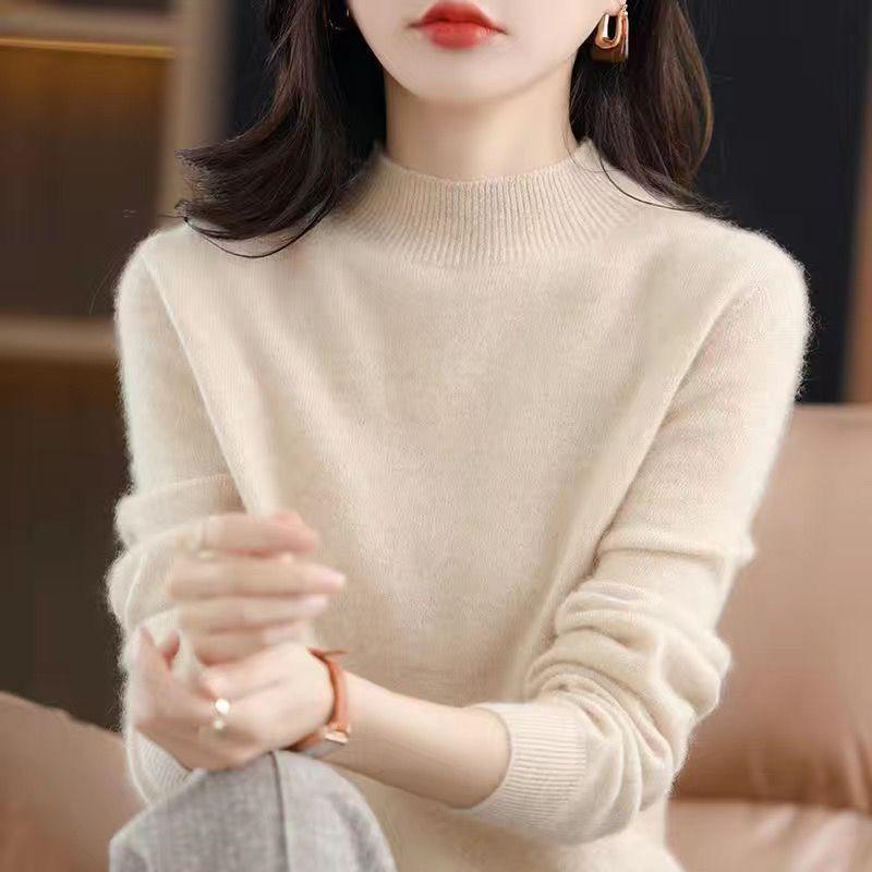 Spring/Summer Short Sleeve Sweater Women's Half Turtleneck Short Loose Five Points Half Sleeve T-Shirt Versatile Knitted Bottoming Shirt Women's Top