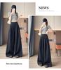 Women's Summer Ice Silk Striped Wide-Leg High-Waisted Pants - Thin, Slimming, Loose, Floor-Length, Casual Straight-Leg.