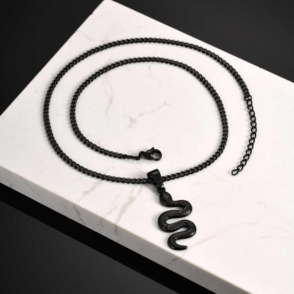 Colar Pingente de Cobra em Aço Inoxidável Personalizado para Mulheres, Pingente de Animal Cor Preto/Prata/Dourado, Joia Punk da Moda