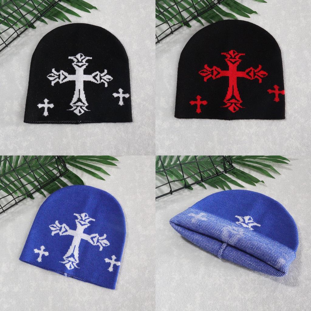 Knitted Hat For Men Women With Cross Pattern And Acrylic Material For Streetwear Style