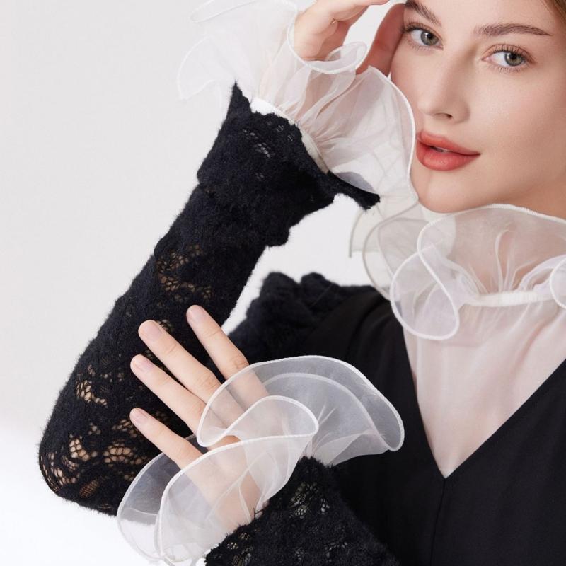 Elegant Detachable Lace Collar And Arm Sleeve Set For Formal Event Breathable Tulle Fabric Fashion Outfit Accessory