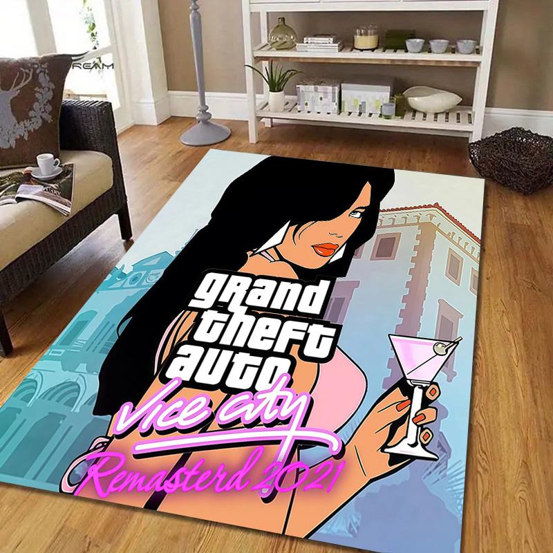Grand Theft Auto2 Flannel Pattern Square Carpet,Area Rug,Carpet Rug for Living Room Bedroom Sofa Playroom Decor,Non-slip Floor Mat