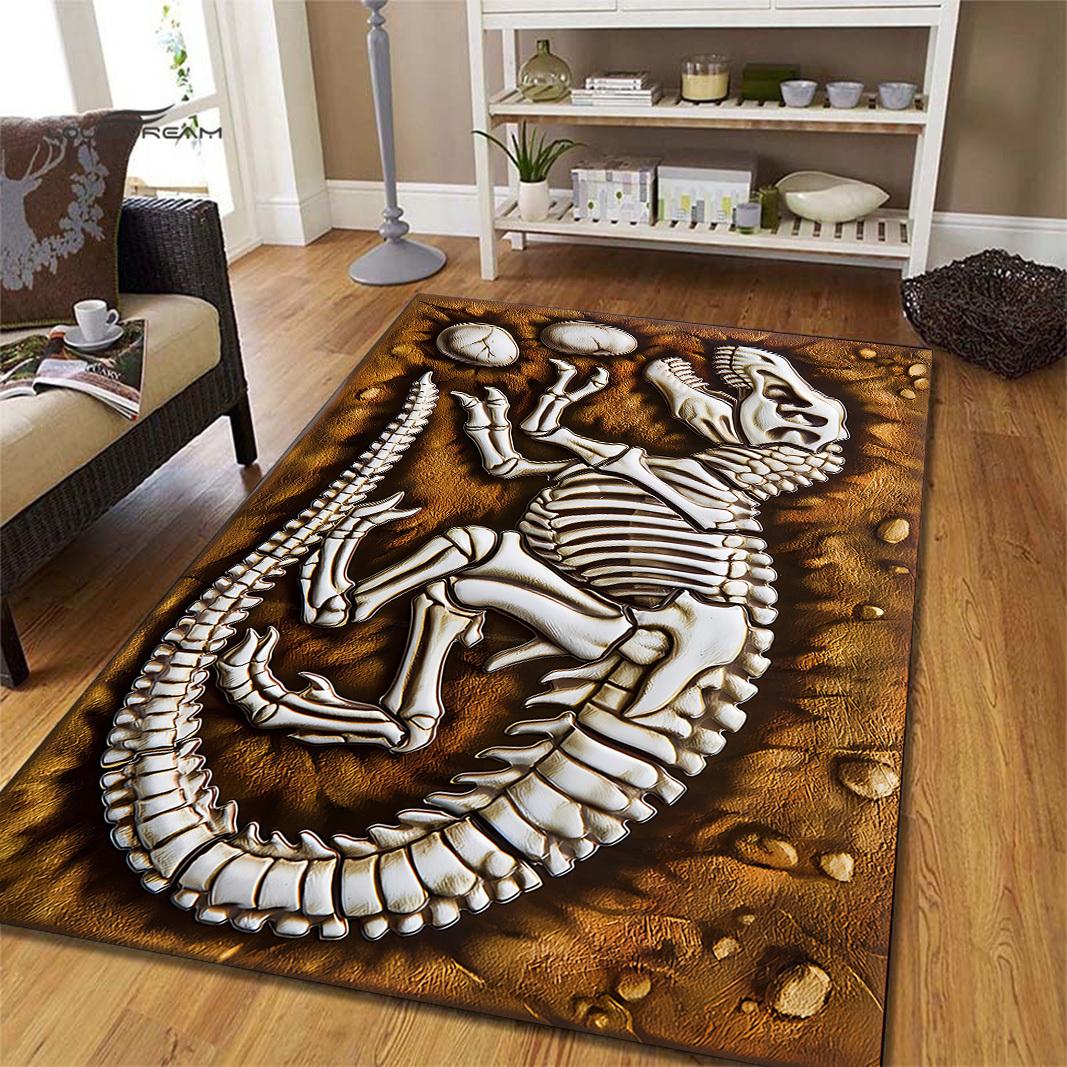 

3D Dinosaur Fossil Skeleton Area Rug - Ancient Paleontology Decorative Floor Mat for Kids Room, Non-Slip Living Room Carpet 40x60cm