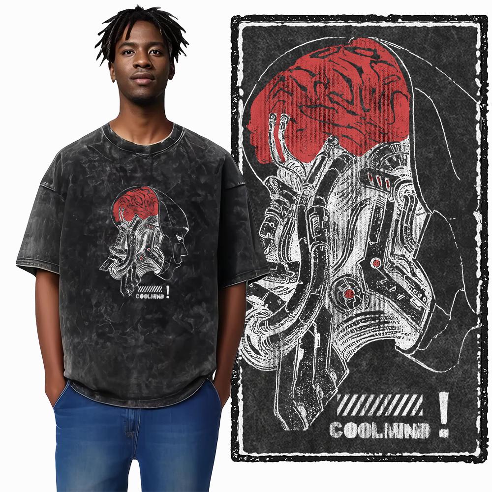 U5 100% Cotton Acid Washed Cool Streetwear Print Unisex T shirt Big size Cool Vintage men tshirt Cool tee shirt for men