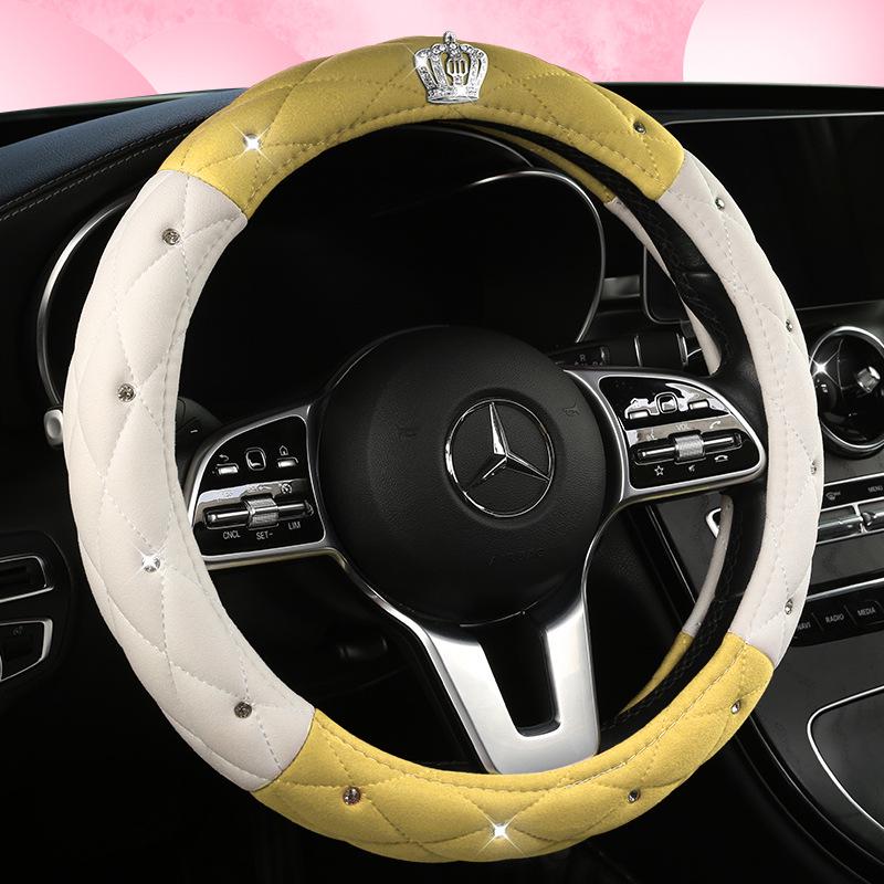 All-Season Suede Steering Wheel Cover with Rhinestones and Crown for Cars, Trucks & SUVs
