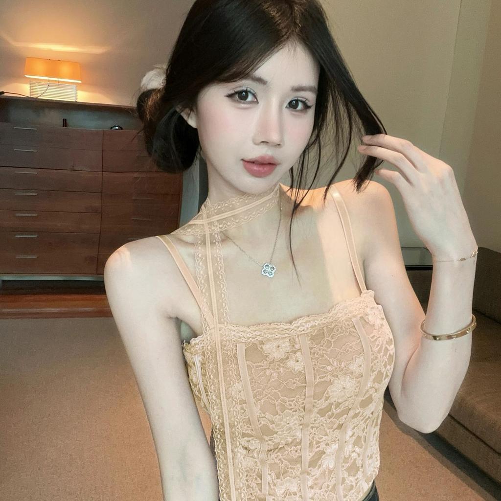 Gentle Lace Corset Tight Bustier With Chest Pad Scarf Small Camisole French Sweet And Spicy Beautiful Back Elastic Vest