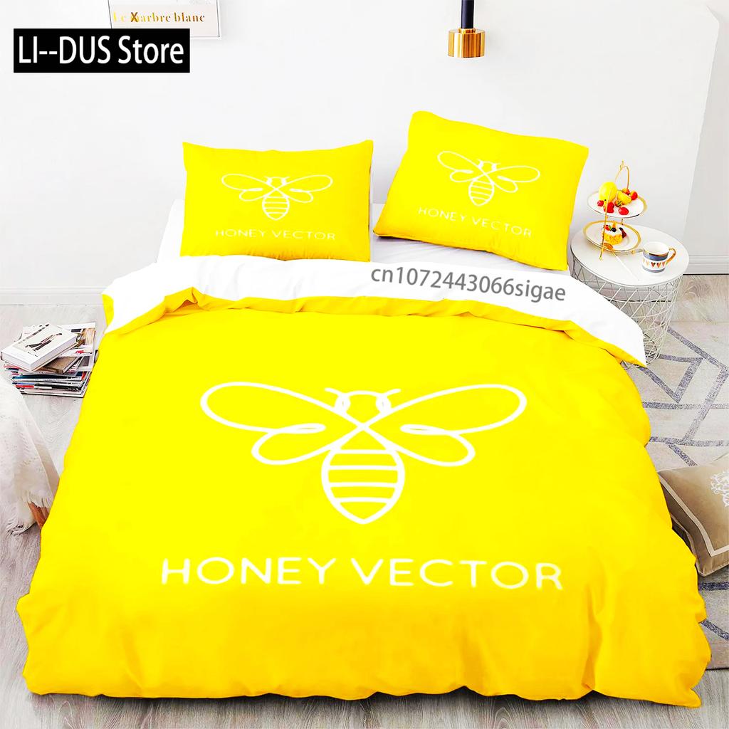 3D-Bienen-Aufdruck Bettwäsche-Set Für Jungen Teenager Polyester Bettwäsche-Set King Queen Größe Gelb Weiß Schwarz Bettbezug Bett