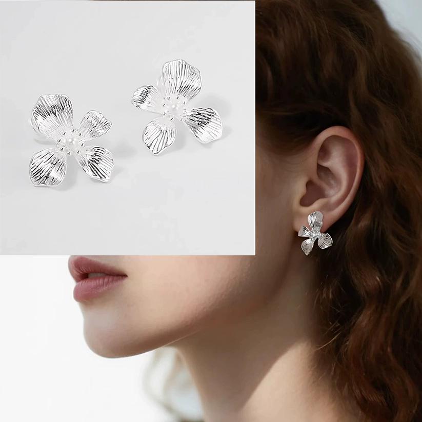 925 Silver Vintage Earrings For Women Trendy Simple Bump Flower Earring Jewelry Prevent Allergy Party Accessories Gift
