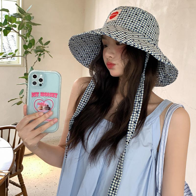 Checkered Attractive Womens Fisherman Hat With Large Brim Spring And Sun Safety