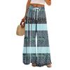 Women Summer Boho Palazzo Pants High Waist Wide Leg Floral Printing Casual Trousers With Pockets