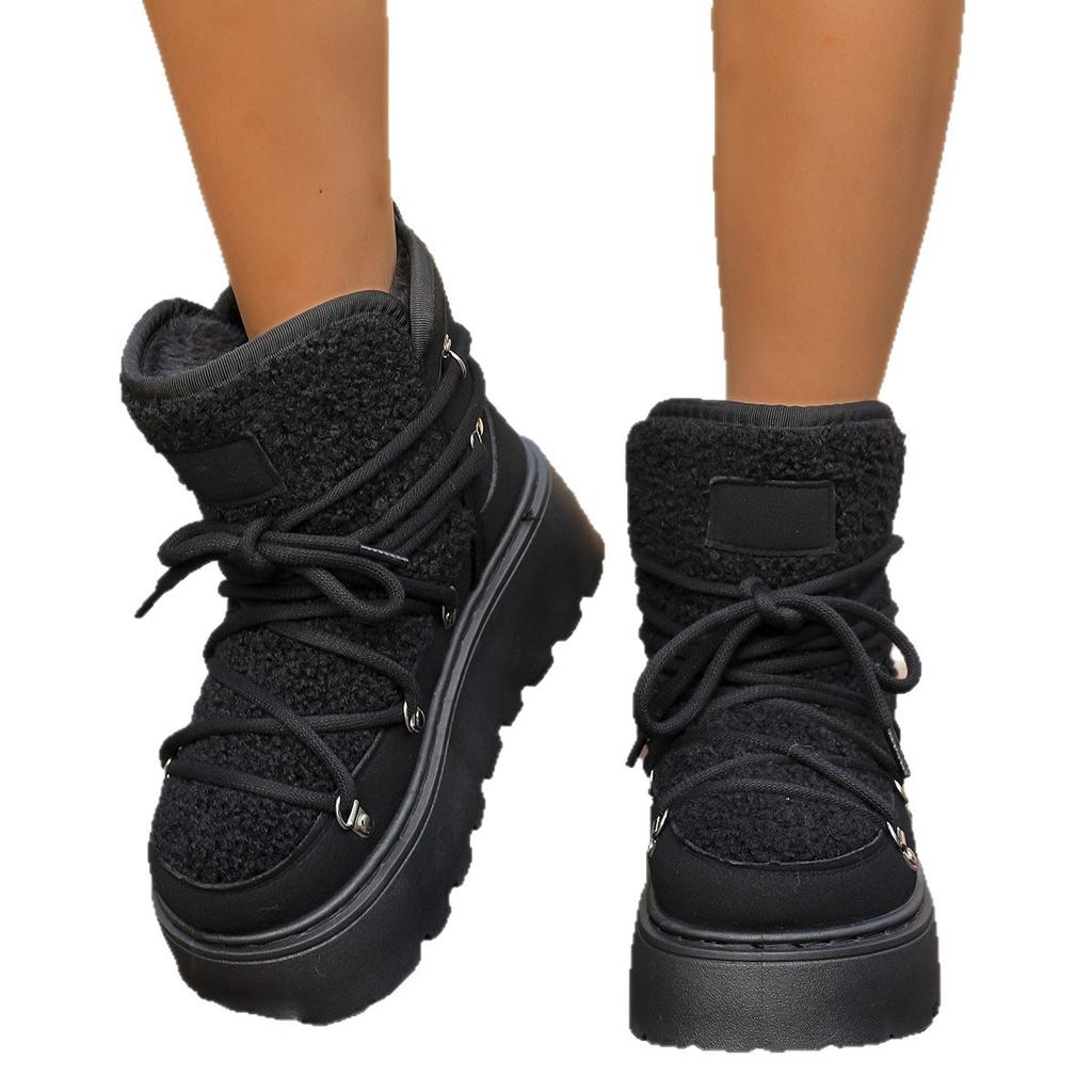 Autumn and winter new thickened medium tube short tube thermal boots large size thick bottom cross strap snow boots