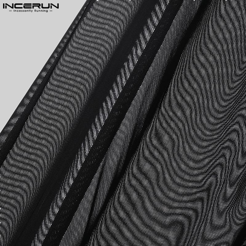 INCERUN Summer Men High Waist Transparent Pants Wide Leg Fishnet Trousers