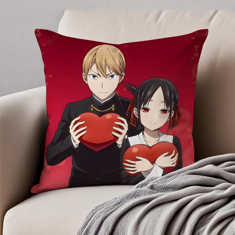 Cute Romance Anime KKaguyasama Love Is War Cushion Cover Pillowcase Antidustmite Invisible Zipper Short Plush Sofa Cushion