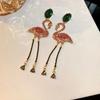 Pink Birds Crystal Earrings for Women Bijoux Long Tassel Rhinestone Dangle Earrings Statement Zircon