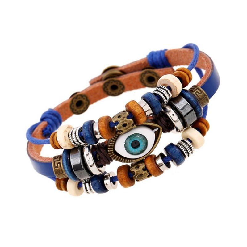 Vintage Beaded Eye Bracelets Multi-Layer Leather Rope Adjustable Bracelet Unisex Jewelry Accessries Gifts