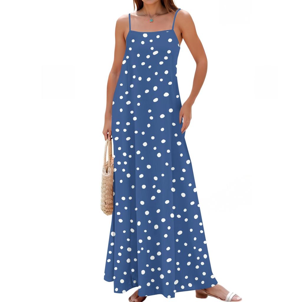 Women's Spring And Summer Casual Fashion Adjustable Suspender Printing Long Dress