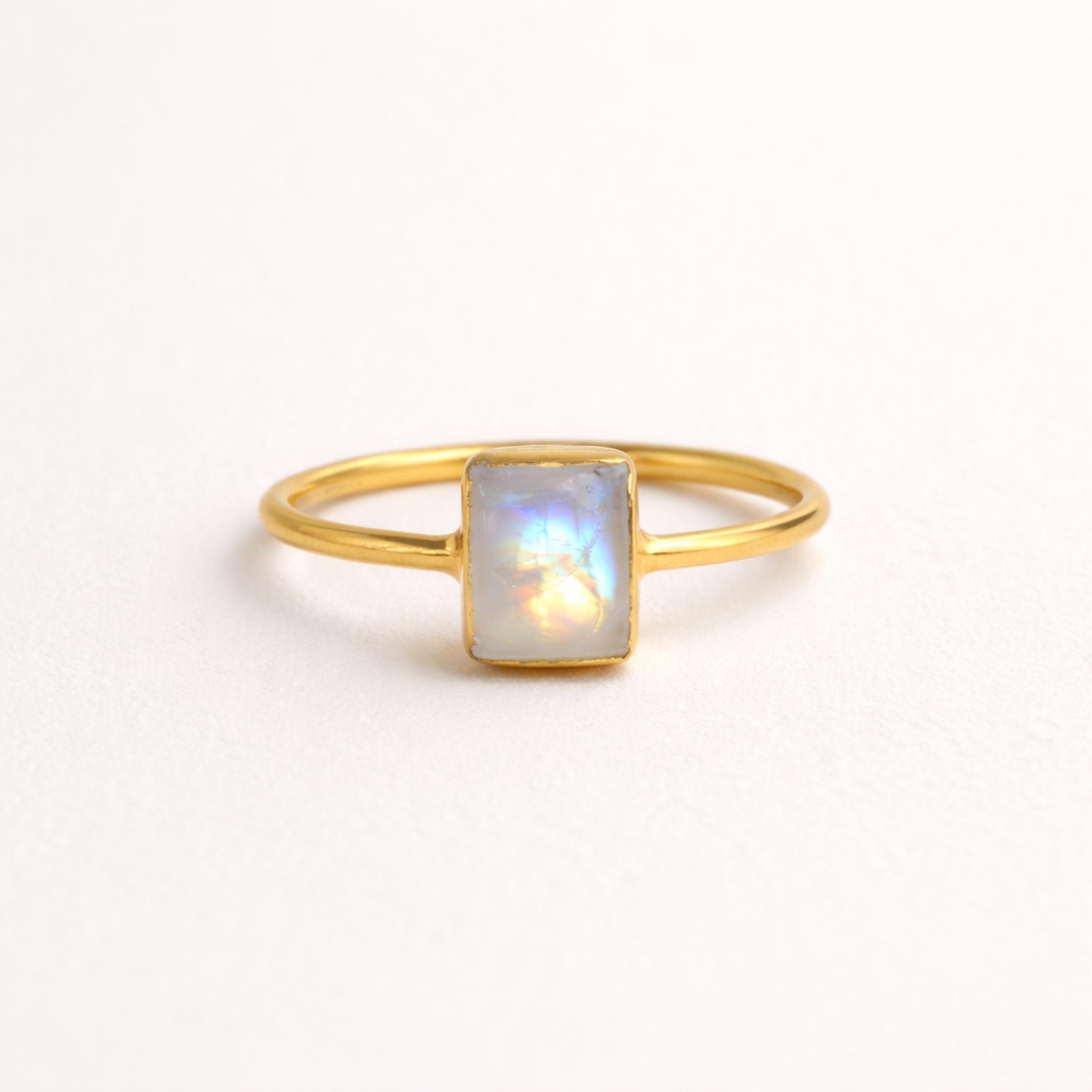 

Rainbow Moonstone Minimalist Gold Plated 925 Sterling Silver Ring, Handmade Bohemian Jewelry for Women 4 серебряный