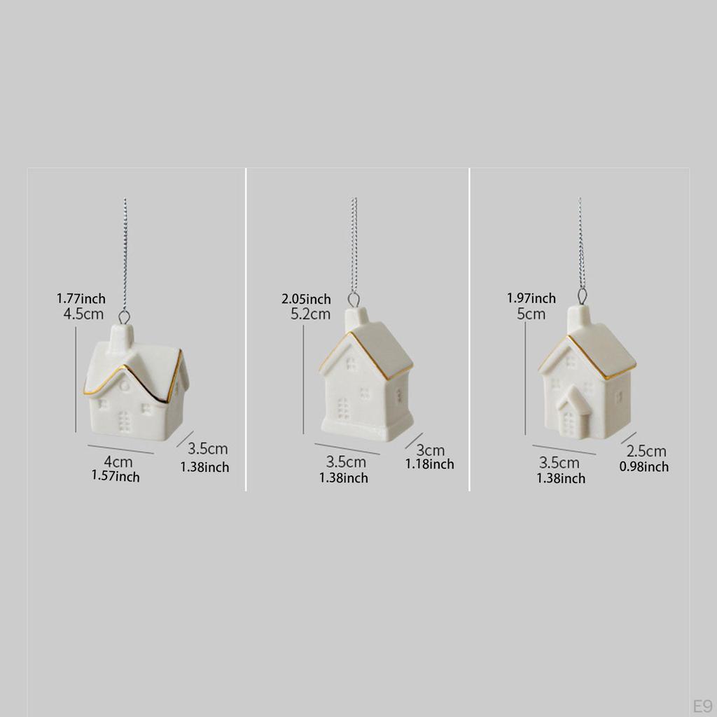 3 Pieces Christmas Mini House Pendant Hanging Creative Xmas Village Toy Decoration for