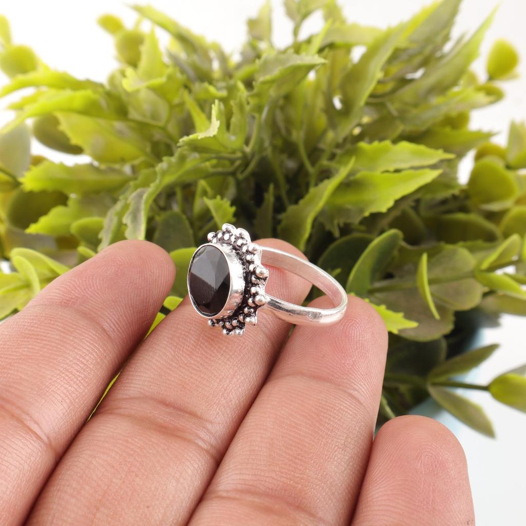 Black Onyx Gemstone 925 Sterling Silver Jewelry Handmade Bohemian Ring For Wife RR-7-18