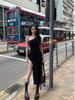 Summer Spice Girl Irregular Slant Shoulder Suspender Dress Women's Waist Design Sense Niche Slim Split Hip Wrap Long Dress