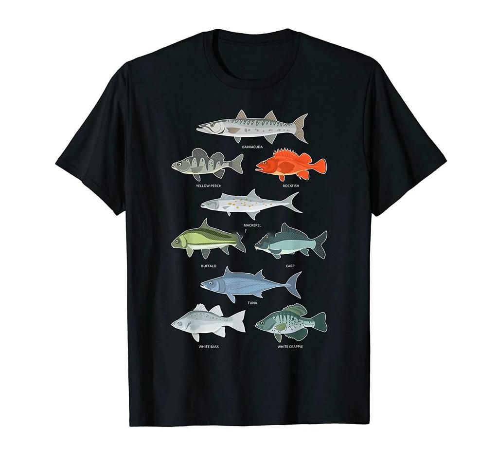 Types Of Ocean Fish Chart Biology Species Fishing Fun Gift T-Shirt Men Cotton Tshirt Tees Tops Harajuku Streetwear