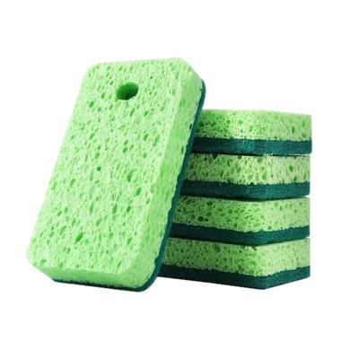 5Pcs Double-Side Wood Pulp Dishwashing Sponge Scratch-Free Absorbing Scouring Pad With Hanging Hole Reusable Cleaning Sponge