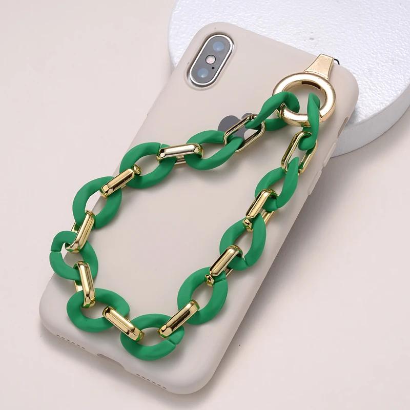 Classic Coloful Cellphone Hanging Cord Simple Metal Acrylic Beaded Mobile Phone Chain For Anti-Loss Telephone Lanyard Tether