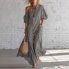 2026 European and American independent station women's fashion spring elegant striped off-the-shoulder dress blue