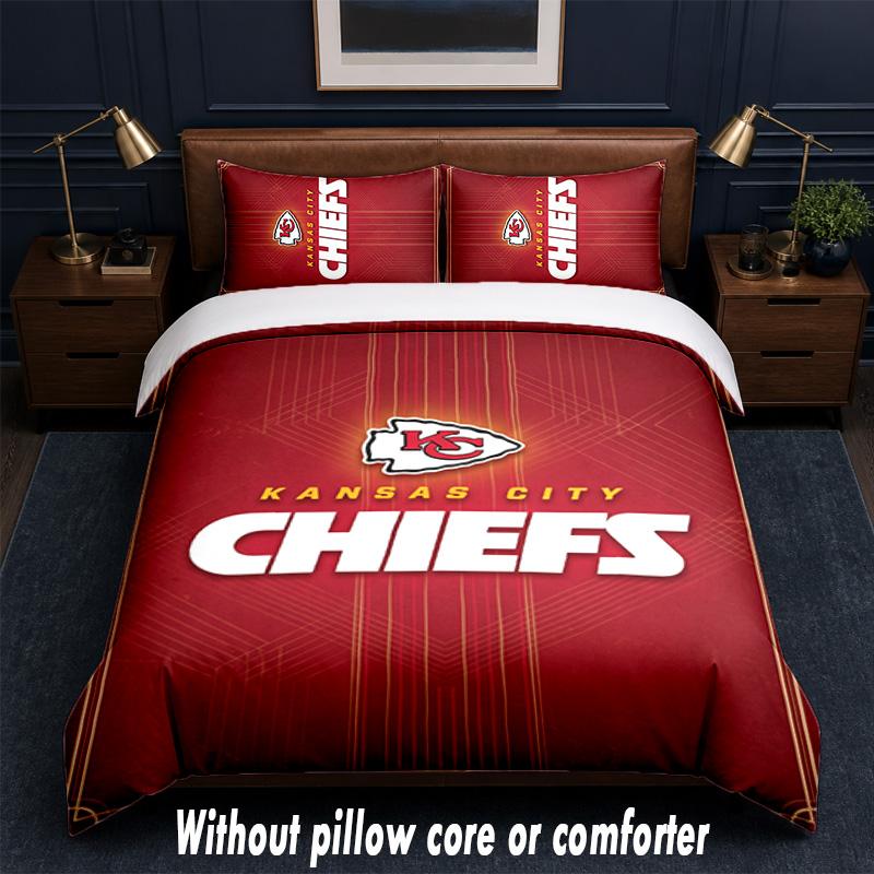 Kansas City Chiefs Design Bed Bedding Set 1 Duvet Cover + 2 Pillowcases Soft Breathable Household Bed Linens